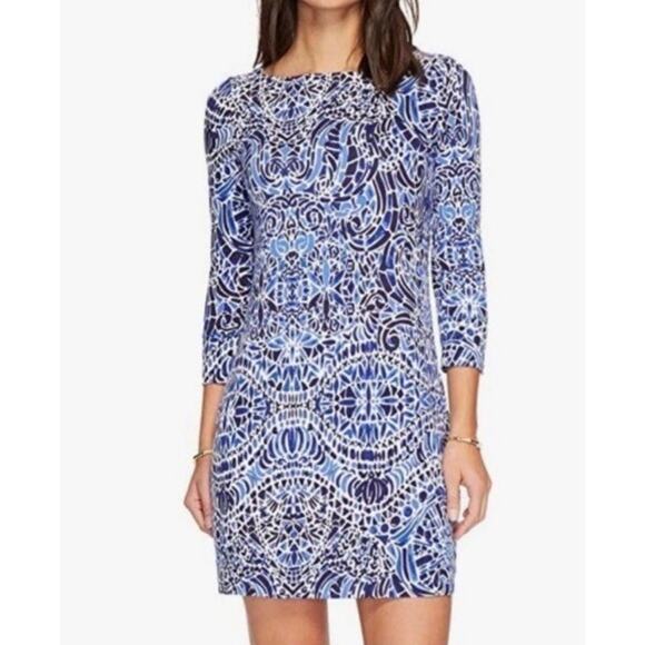 Lilly Pulitzer Dresses & Skirts - Lily Pulitzer Blue Taverna Tiles Sophie Dress 3/4 Sleeve Size Small